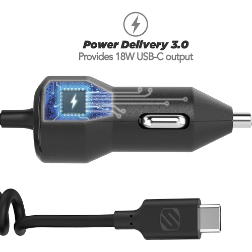 SCOSCHE CPDC83 Powervolt 18W Certified USB Fast Car Charger Power Delivery 3.0 with 3-Foot Attached Cable for Standard USB-...