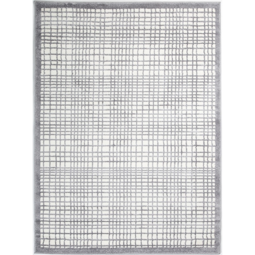 Ladole Rugs Grey Geometric Squares Turkish Machine Made Indoor Durable Area Rug Carpet, 5'2" x 7'3"