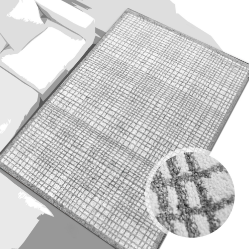 Ladole Rugs Grey Geometric Squares Turkish Machine Made Indoor Durable Area Rug Carpet, 5'2" x 7'3"