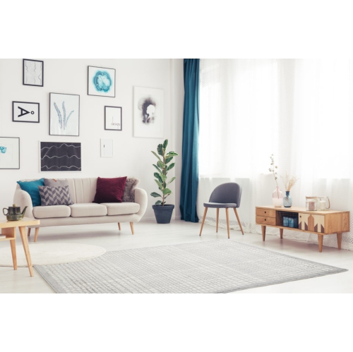 Ladole Rugs Grey Geometric Squares Turkish Machine Made Indoor Durable Area Rug Carpet, 5'2" x 7'3"