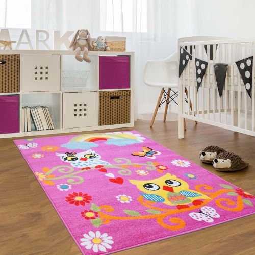 Ladole Rugs Adorable Cute Durable Soft Modern Kids Area Rug Carpet with Owl Pink, 8x10