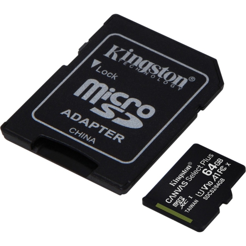 Kingston Carte Micro SD 64GB Canvas Select Plus 100R A1 C10 Carte + Adapteur