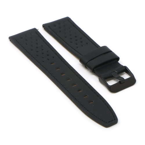 StrapsCo Perforated Leather Watch Band Strap for Fitbit Versa & Versa 2 - Medium-Long - Black