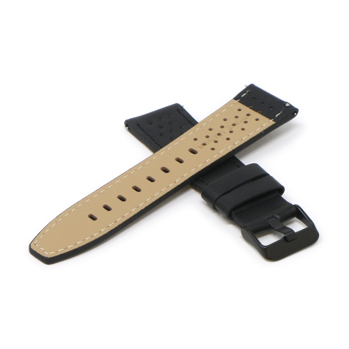 StrapsCo Perforated Leather Watch Band Strap for Fitbit Versa & Versa 2 - Medium-Long - Black