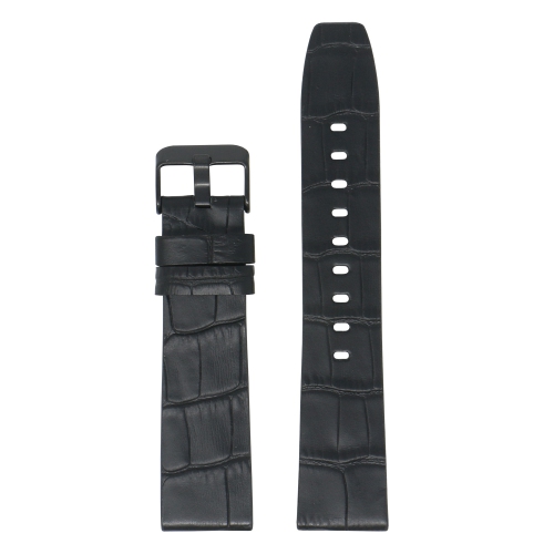 StrapsCo Crocodile Croc Leather Watch Band Strap for Fitbit Versa & Versa 2 - Short-Medium - Black
