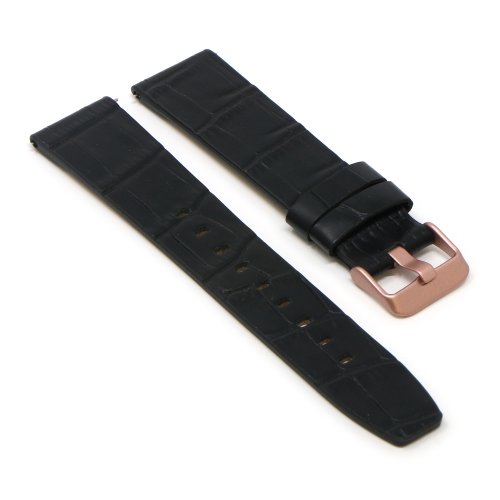 STRAPSCO  Crocodile Croc Leather Watch Band Strap for Fitbit Versa & Versa 2 - Short-Medium - (Rose Gold Buckle) In Black