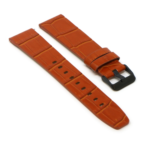 STRAPSCO  Crocodile Croc Leather Watch Band Strap for Fitbit Versa & Versa 2 - Short-Medium - (Black Buckle) In Tan