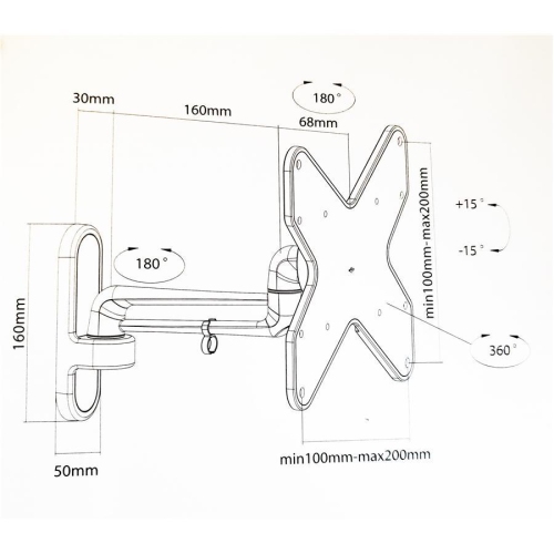 AMX BFP-12B Tilt & Swivel Universal TV Wall Mount Articulated 2 Pivots LED, LCD, PLASMA For Screens 23'' To 42''