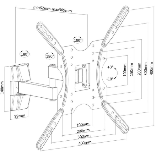Support mural articulé AMX BFP-23B inclinable et pivotant pour téléviseur 3 pivots DEL, ACL, PLASMA pour écrans 32 à 55 po