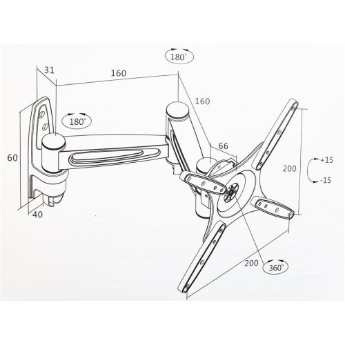 AMX BFP-03B Tilt & Swivel Universal TV Wall Mount Articulated 3 pivots LED, LCD, PLASMA For Screens 23'' To 42''