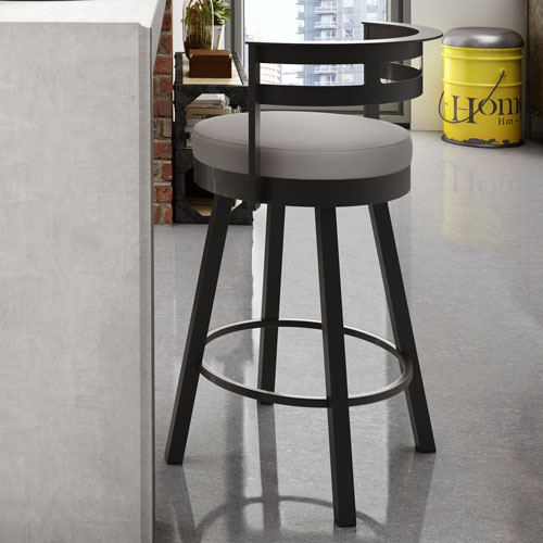 Tabouret de bar contemporain à hauteur de comptoir Render - Gris taupe/Brun foncé