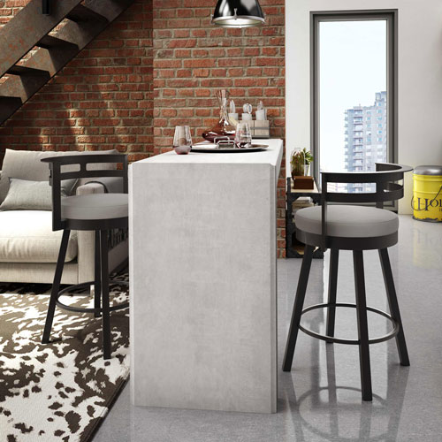 Render Contemporary Bar Height Barstool - Taupe Grey/Dark Brown