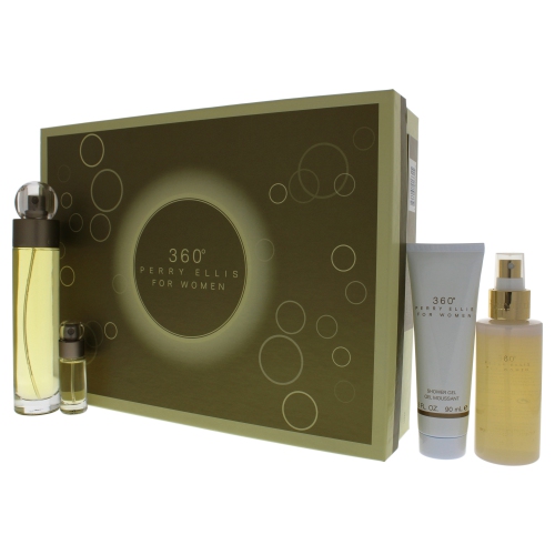 Perry Ellis 360 by Perry Ellis Gift Set - 3.4 oz EDT Spray + 4 oz Body Mist + 3 oz Shower Gel + 0.25 EDT Spray