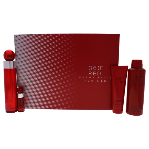 Perry Ellis 360 Red by Perry Ellis Gift Set - 3.4 oz EDT SP + 0.25 oz EDT SP + 6.8 oz Body SP + 3 oz Shower Gel