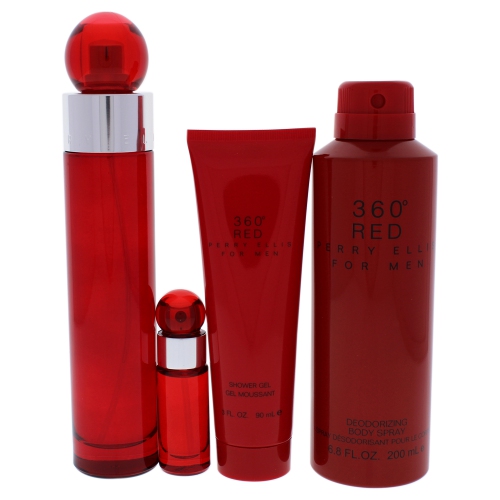 Perry Ellis 360 Red by Perry Ellis Gift Set - 3.4 oz EDT SP + 0.25 oz EDT SP + 6.8 oz Body SP + 3 oz Shower Gel