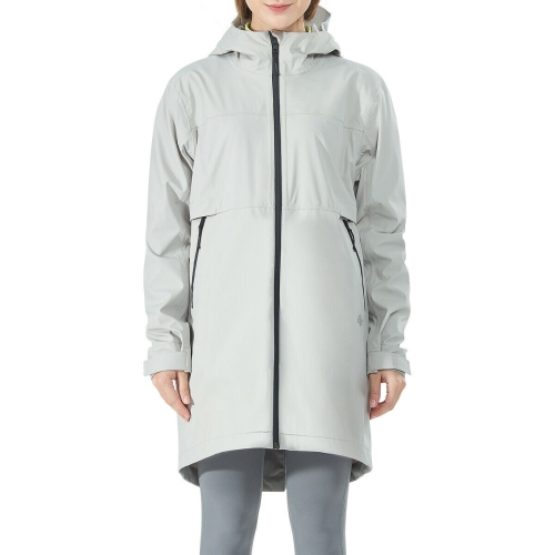Goplus Women's Wind & Waterproof Trench Rain Jacket Hooded Commuter Jacket Windbreaker Grey