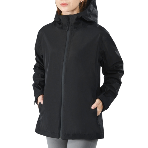 Goplus Women's Waterproof Rain Jacket Windproof Hooded Raincoat Shell with Velcro Cuff Black