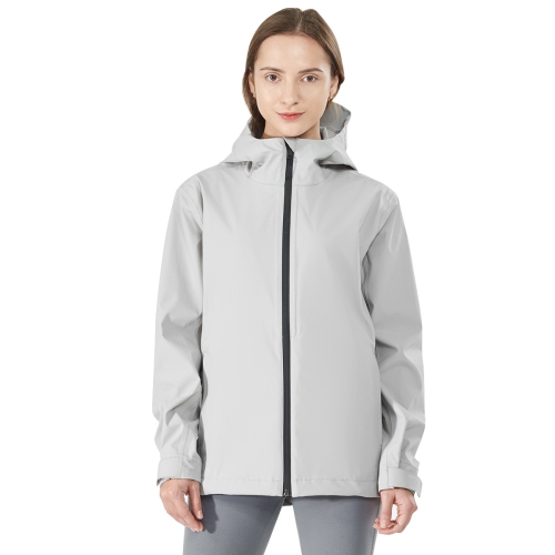 Goplus Women's Waterproof Rain Jacket Windproof Hooded Raincoat Shell with Velcro Cuff Grey