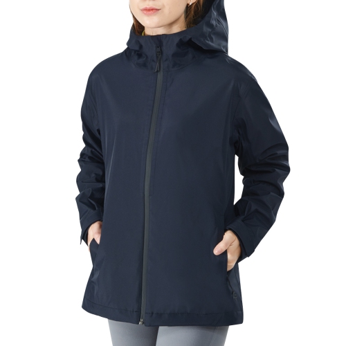 Goplus Women's Waterproof Rain Jacket Windproof Hooded Raincoat Shell with Velcro Cuff Navy