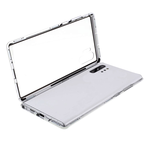 Magnetic Adsorption Metal + Tempered Glass Hybrid Phone Cover Case Back Case Cover For Galaxy Note 10+ Plus - Silver