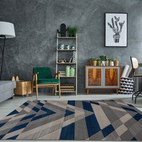 Soft Modern Indoor Mat Doormat Carpet for Bedroom Living Room Dining Room in Grey-Blue, 1'10" x 2'11"