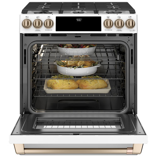 Café 30" 5.7 Cu. Ft. True Convection 6-Burner Slide-In Gas Range - Matte White