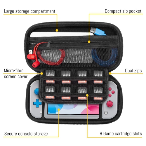 Case for Nintendo Switch Lite - Orzly Protective Carry Carbon Fibre Black
