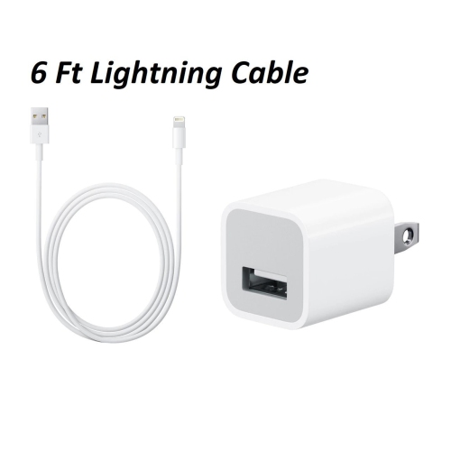 Adaptateur de chargeur mural USB 5 W + câble Lightning 6,6 pi pour iPod iPhone 5 5S 5C se 6 7 8 plus d’iPad