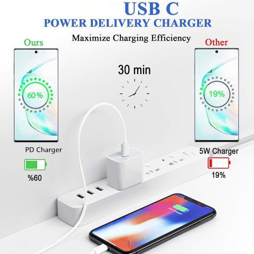 [CS] Adaptateur d'alimentation mural rapide 35&nbsp;W de type C + câble USB-C à Lightning de 3,3Ft m pour iPhone iPad Air Mini Pro