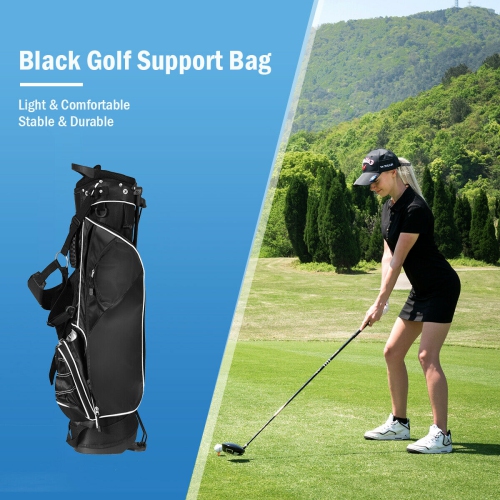Gymax Black Golf Stand Cart Bag Club with Carry Organizer Pockets