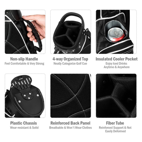 Gymax Black Golf Stand Cart Bag Club with Carry Organizer Pockets