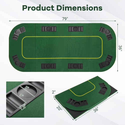 Gymax 80" x 36" Folding 8 Player Deluxe Texas Poker Table Top w/Cup Holder Carry Bag