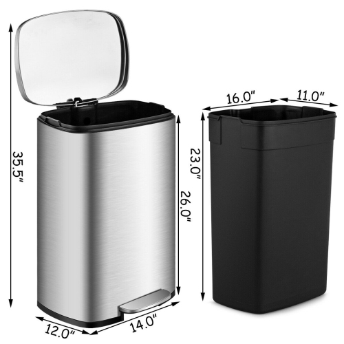 Gymax 13.2 Gallon Trash Garbage Can Stainless Steel Airtight Soft Close Bin W/ Bucket