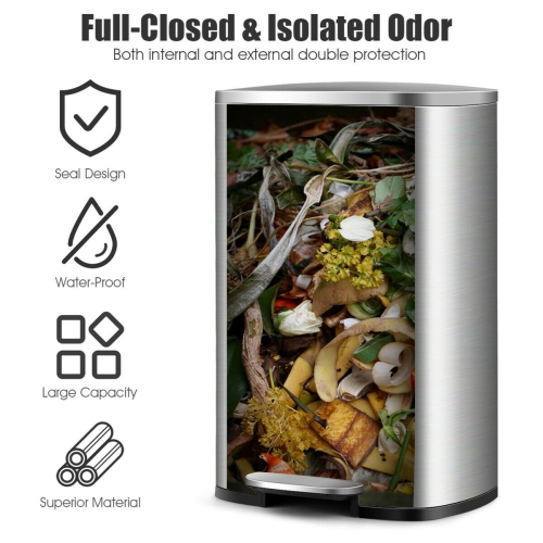 Gymax 13.2 Gallon Trash Garbage Can Stainless Steel Airtight Soft Close Bin W/ Bucket