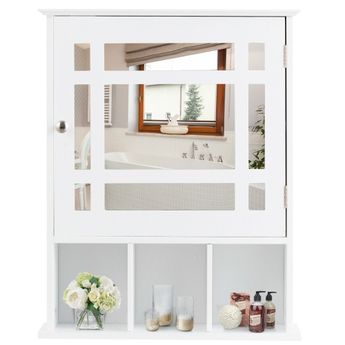 Gymax Mirrored Medicine Cabinet Bathroom Wall Mounted Storage W/Adjustable Shelf