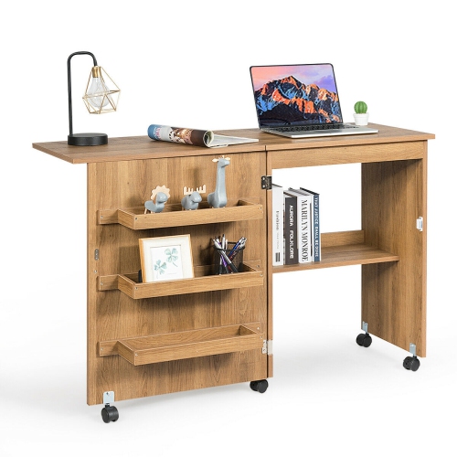Gymax Folding Sewing Craft Table Shelf Storage Cabinet Home Furniture W Wheels Natural Best Buy Canada