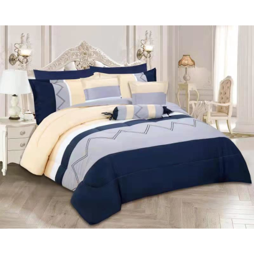 Imperial- 9 Piece Embroidered Comforter Set- Cream/Blue- King