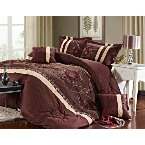 Imperial 9 Piece Embroidered Comforter Set Brown King Best