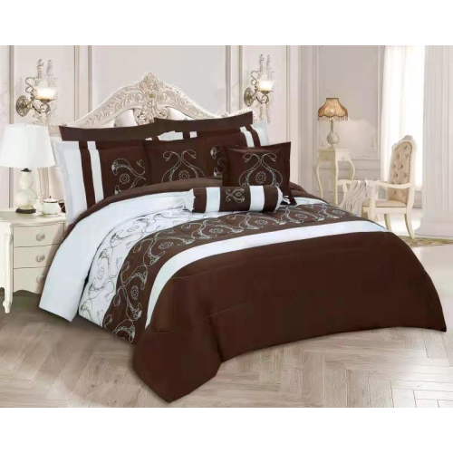 Imperial- 9 Piece Embroidered Comforter Set- Brown- King