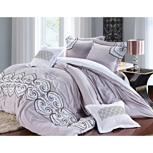 Imperial- 9 Piece Embroidered Comforter Set- Gray- King
