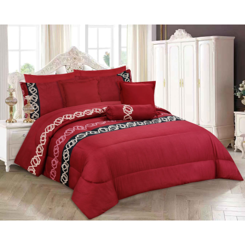 Imperial- 9 Piece Printed Comforter Set- Red- Queen