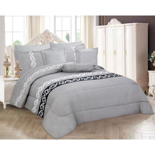 Imperial- 9 Piece Printed Comforter Set- Gray- Queen