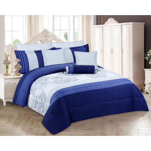 Imperial- 9 Piece Printed Comforter Set- Blue- Queen