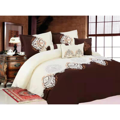 Imperial- 9 Piece Embroidered Comforter Set- Cream Brown- King