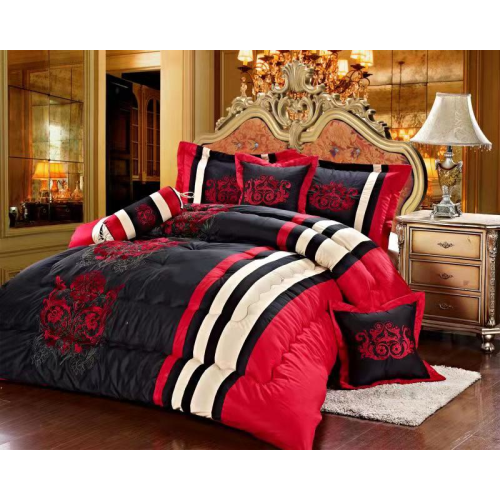 Imperial- 9 Piece Embroidered Comforter Set- Black/Red- King