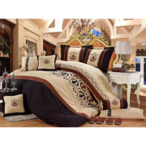 Imperial- 9 Piece Embroidered Comforter Set- Beige/Brown- King