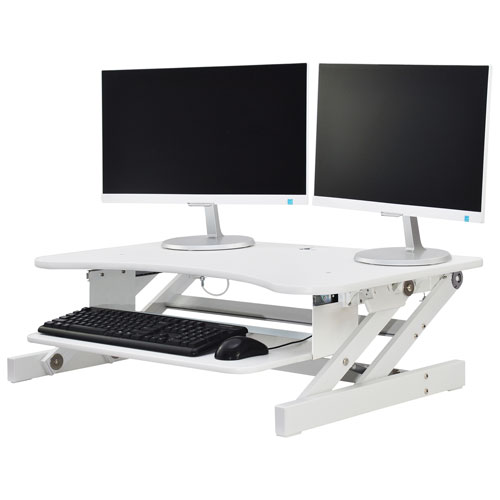 Rocelco DADR Deluxe Standing Desk Riser with Keyboard Tray - White