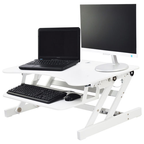 Rocelco EADR Standing Desk Riser with Keyboard Tray - White