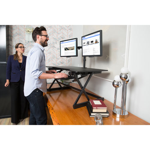 Rocelco DADR-40 Standing Desk Riser with Keyboard Tray - Black