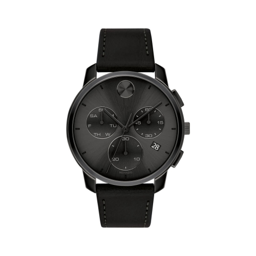 MOVADO  Mens Thin Leather Watch And Chronograph In Black